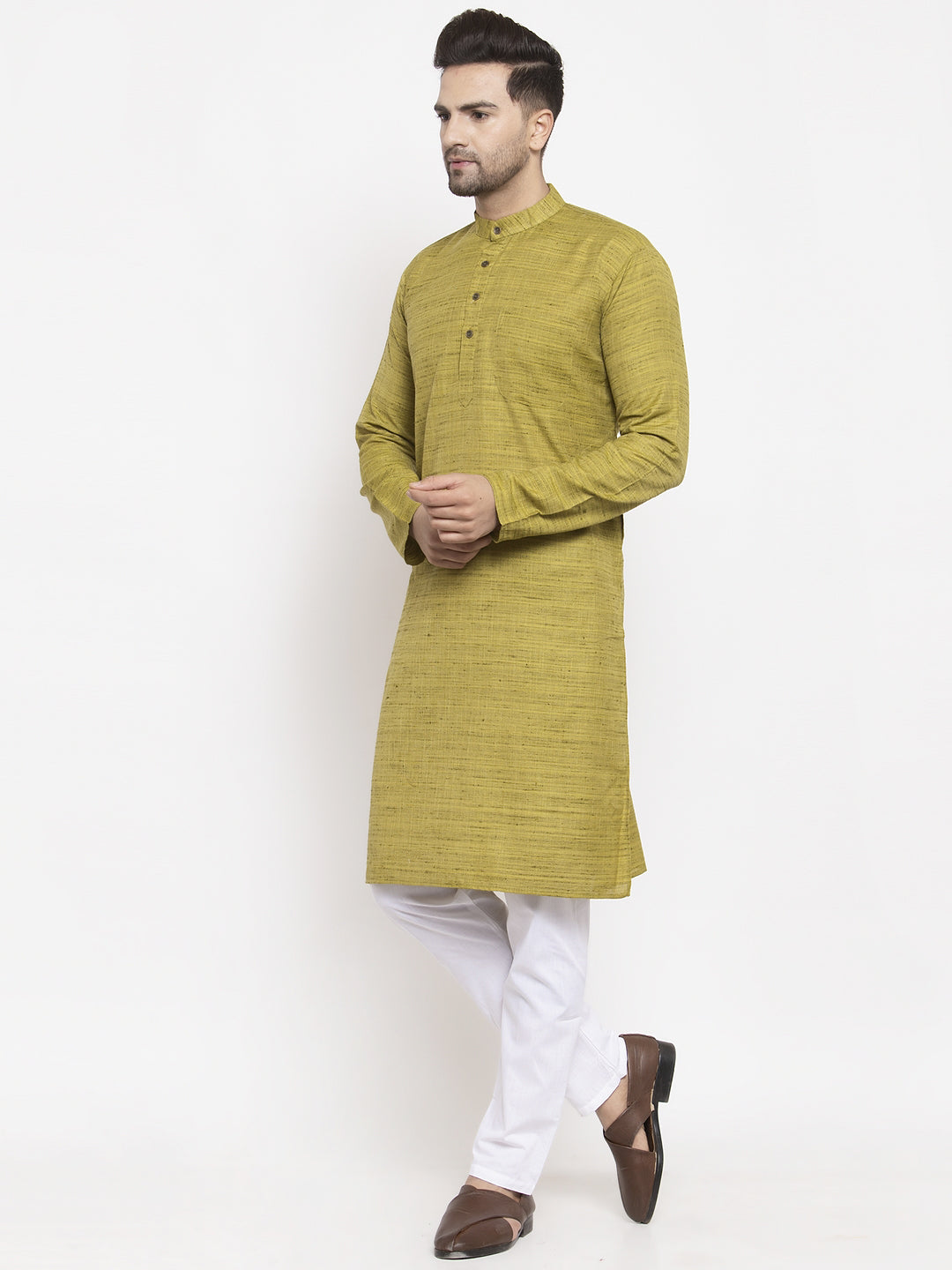 Jompers Men Green Self Design Kurta with Pyjamas | Grocsy