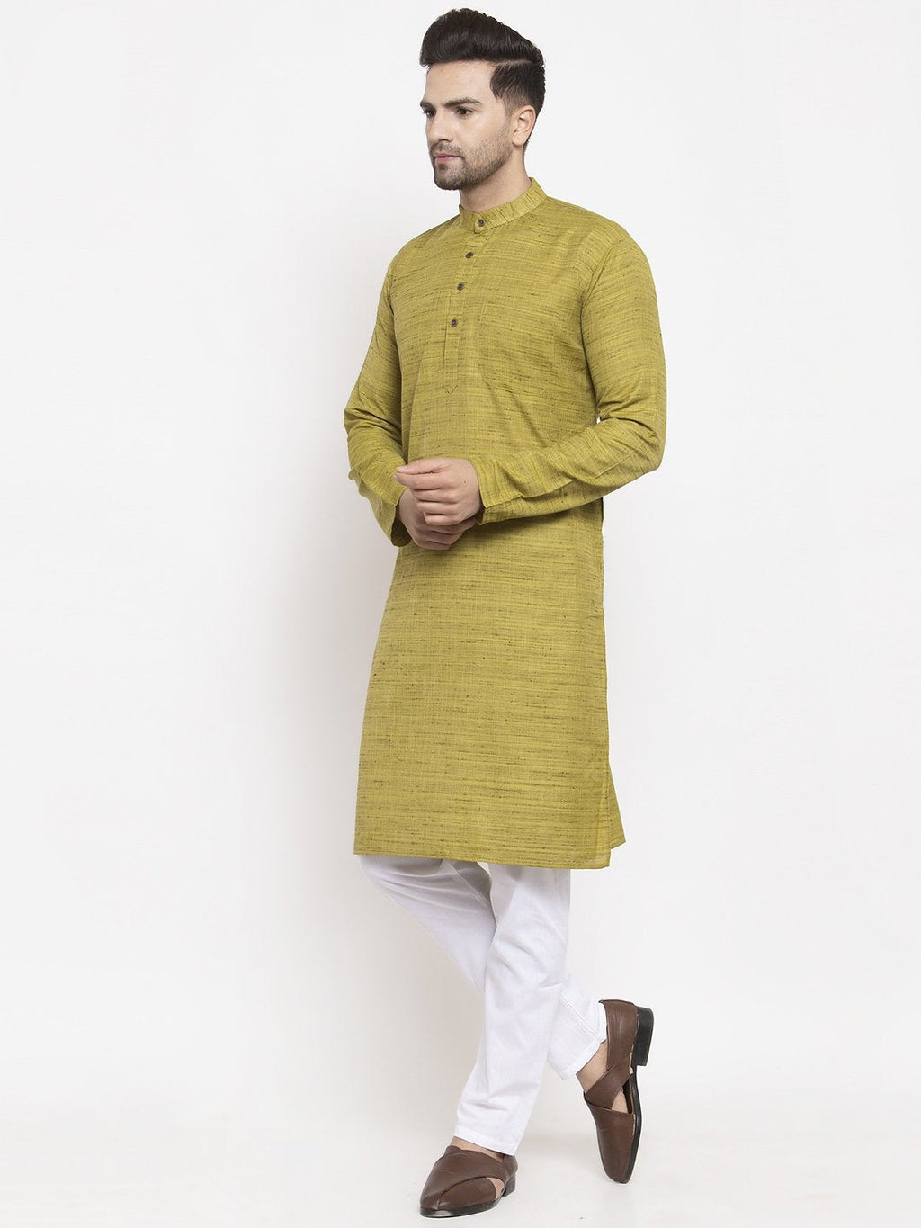 Jompers Men Green Self Design Kurta Only | Grocsy
