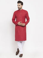Jompers Men Maroon Self Design Kurta Only | Grocsy