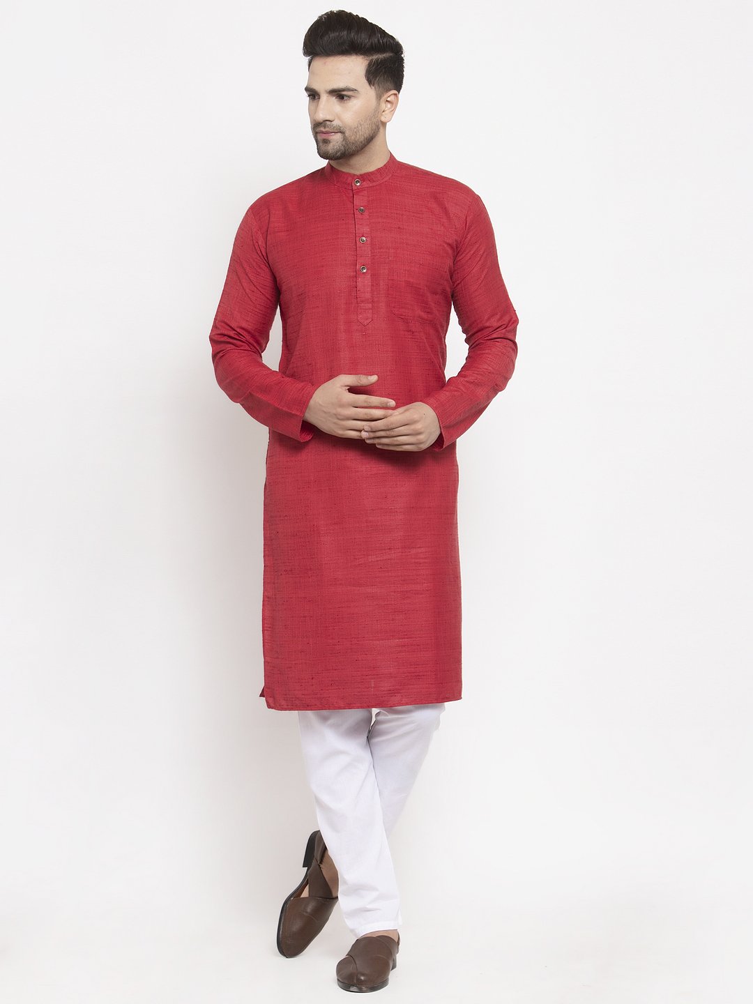 Jompers Men Maroon Self Design Kurta Only | Grocsy