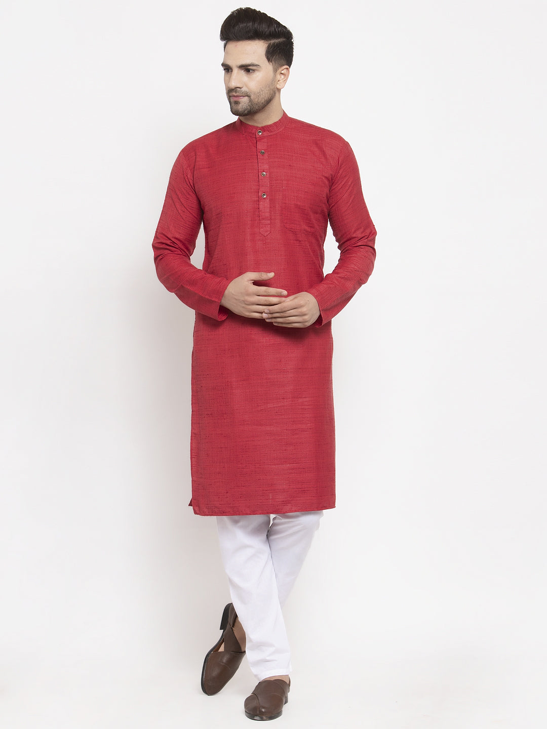 Jompers Men Maroon Self Design Kurta with Pyjamas | Grocsy