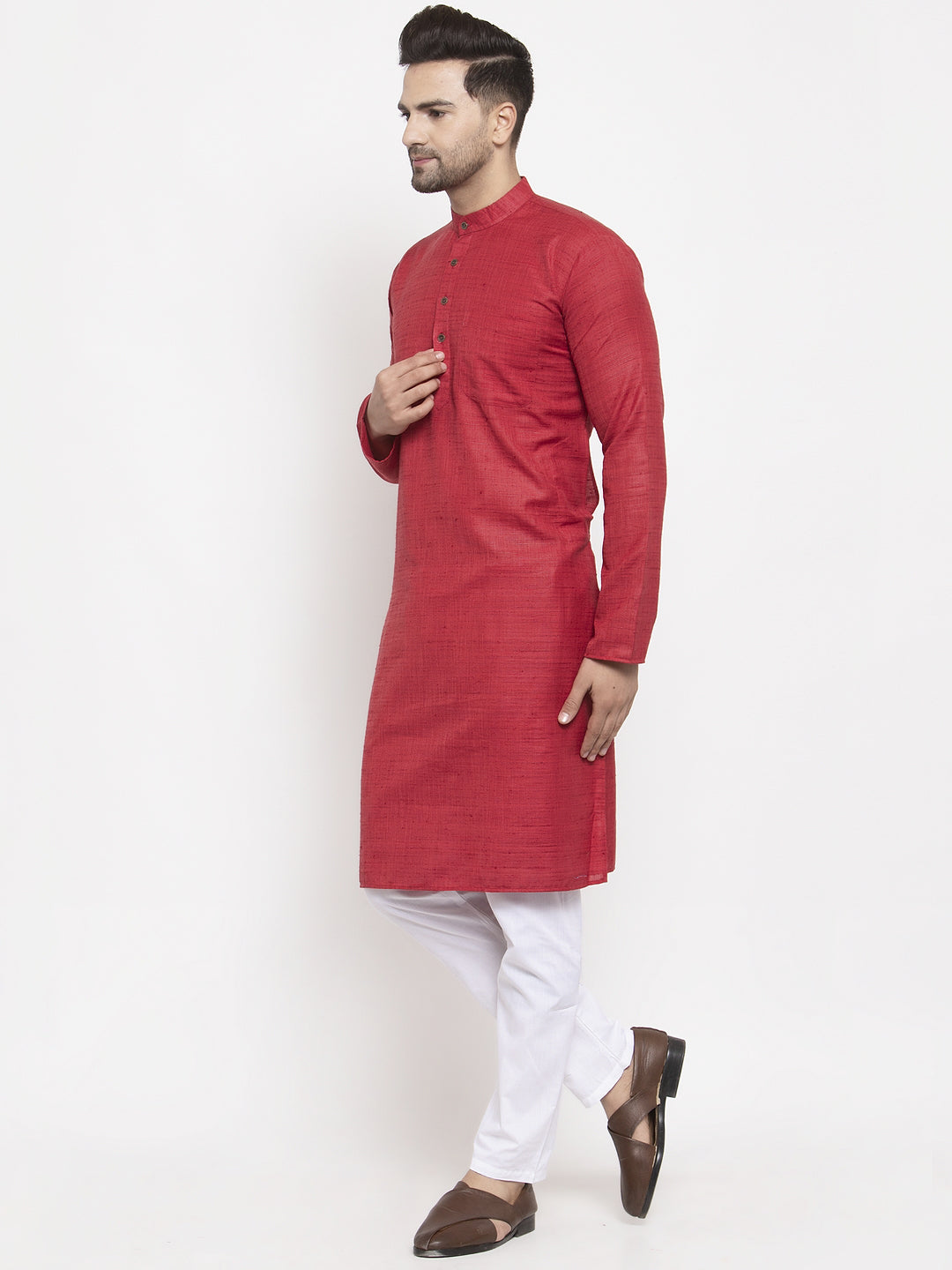Jompers Men Maroon Self Design Kurta with Pyjamas | Grocsy