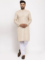 Jompers Men Cream-Coloured Printed Kurta Only | Grocsy