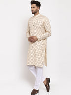 Jompers Men Cream-Coloured Printed Kurta with Pyjamas | Grocsy