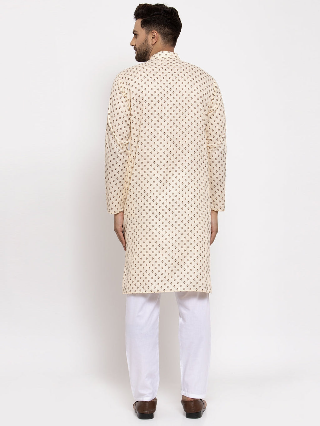 Jompers Men Cream-Coloured Printed Kurta with Pyjamas | Grocsy