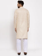 Jompers Men Cream-Coloured Printed Kurta with Pyjamas | Grocsy