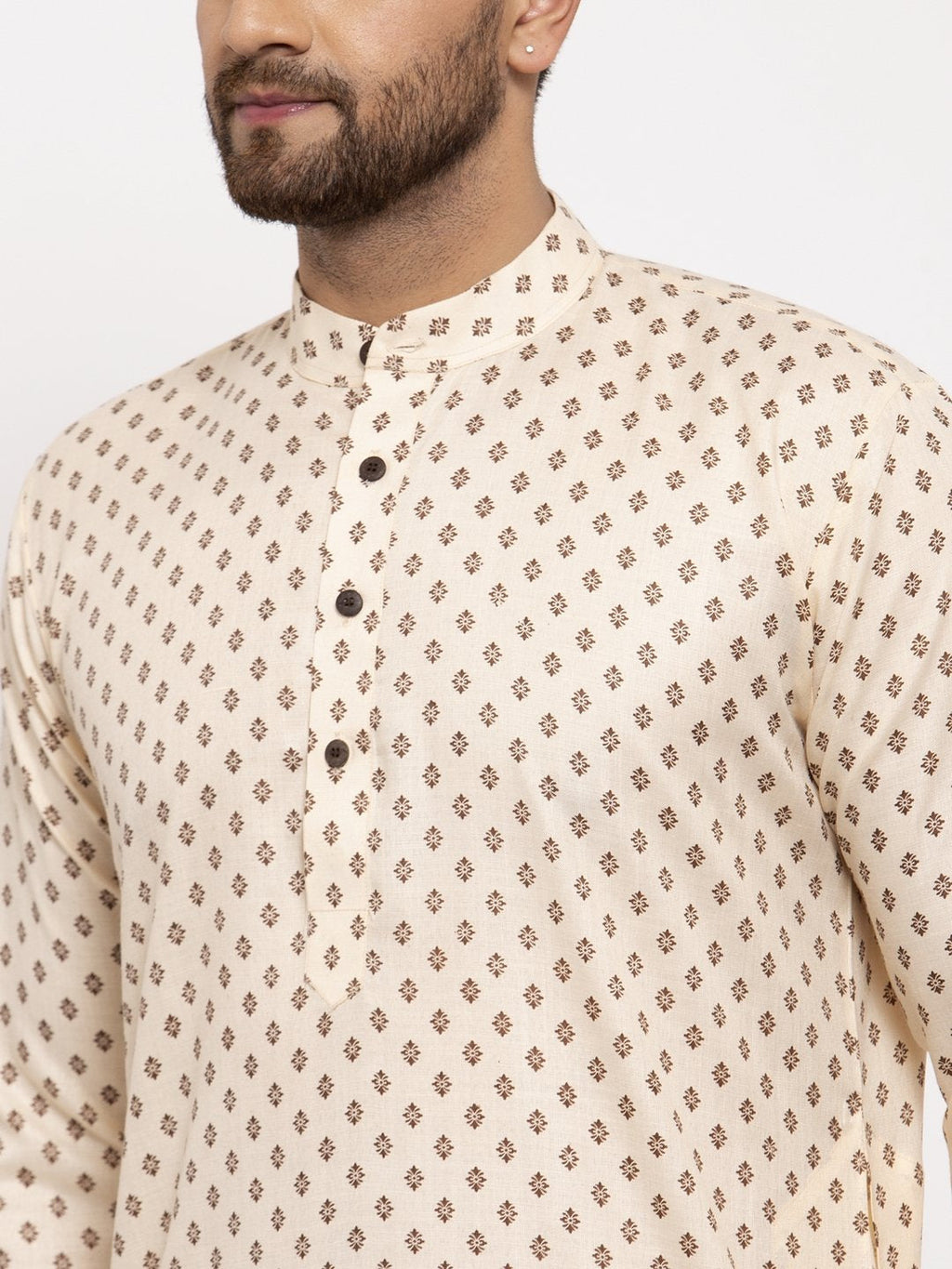 Jompers Men Cream-Coloured Printed Kurta Only | Grocsy
