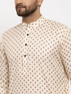 Jompers Men Cream-Coloured Printed Kurta with Pyjamas | Grocsy