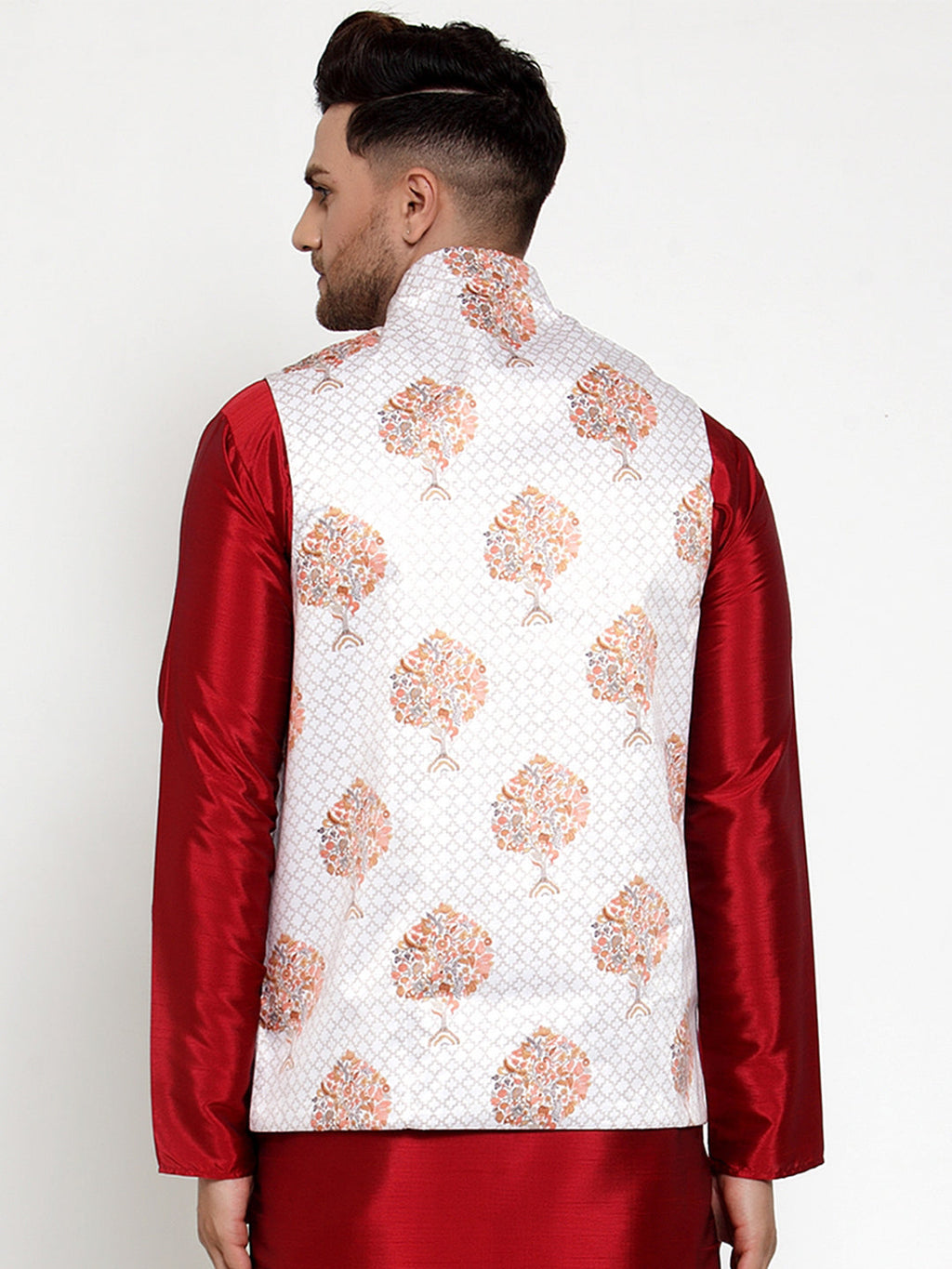 Jompers Men's White Printed Nehru Jacket | Grocsy