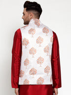 Jompers Men's White Printed Nehru Jacket | Grocsy
