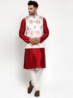 Jompers Men's White Printed Nehru Jacket | Grocsy