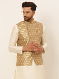 Jompers Men's Woven Design Waistcoat - Golden | Grocsy
