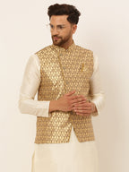 Jompers Men's Woven Design Waistcoat - Golden | Grocsy