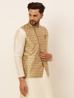 Jompers Men's Woven Design Waistcoat - Golden | Grocsy