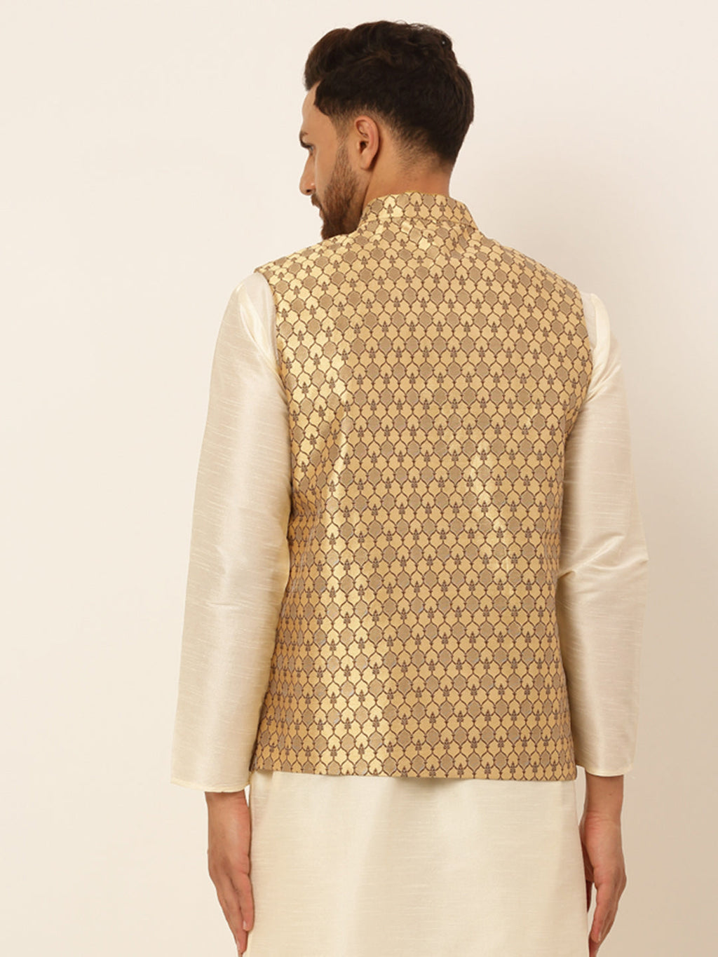 Jompers Men's Woven Design Waistcoat - Golden | Grocsy