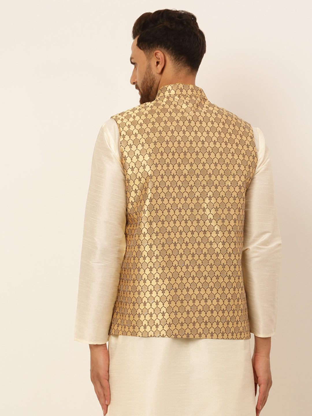 Jompers Men's Woven Design Waistcoat - Golden | Grocsy