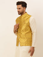 Jompers Men's Woven Design Waistcoat - Mustard | Grocsy