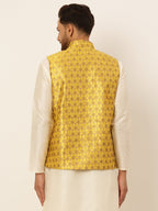 Jompers Men's Woven Design Waistcoat - Mustard | Grocsy