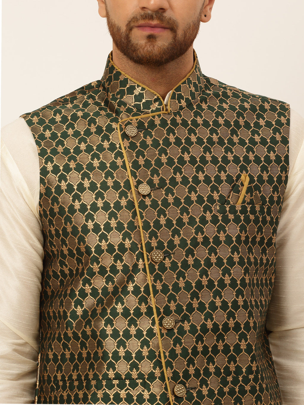 Jompers Men's Woven Design Waistcoat - Olive | Grocsy