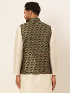 Jompers Men's Woven Design Waistcoat - Olive | Grocsy