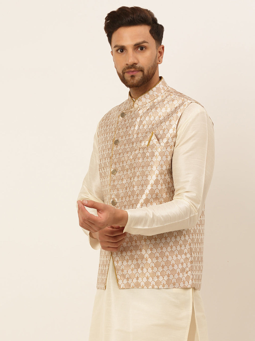 Jompers Men's Woven Design Waistcoat - Silver | Grocsy