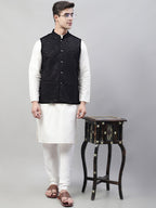 Jompers Men's Sequins Embroidered Rayon Nehru Jacket - Black | Grocsy