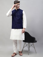 Jompers Men's Sequins Embroidered Rayon Nehru Jacket - Navy Blue | Grocsy