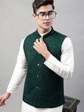 Jompers Men's Sequins Embroidered Rayon Nehru Jacket - Olive | Grocsy