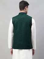 Jompers Men's Sequins Embroidered Rayon Nehru Jacket - Olive | Grocsy