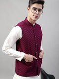 Jompers Men's Sequins Embroidered Rayon Nehru Jacket - Purple | Grocsy