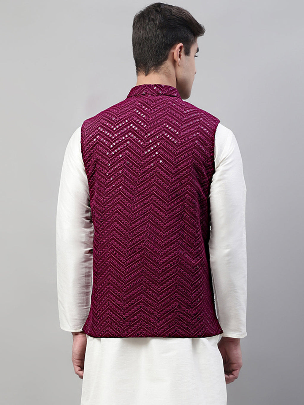 Jompers Men's Sequins Embroidered Rayon Nehru Jacket - Purple | Grocsy