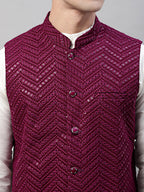 Jompers Men's Sequins Embroidered Rayon Nehru Jacket - Purple | Grocsy