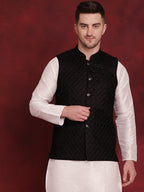 Jompers Men's Black Woven Design Nehru Jacket | Grocsy
