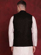Jompers Men's Black Woven Design Nehru Jacket | Grocsy