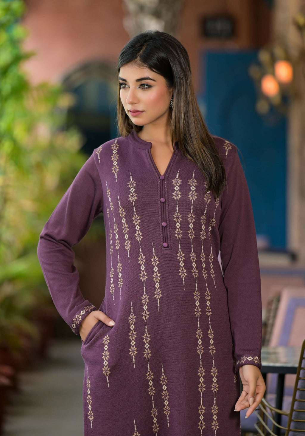Juniper Women's Violet Ethnic Motif Printed Polycotton Kurta | Grocsy