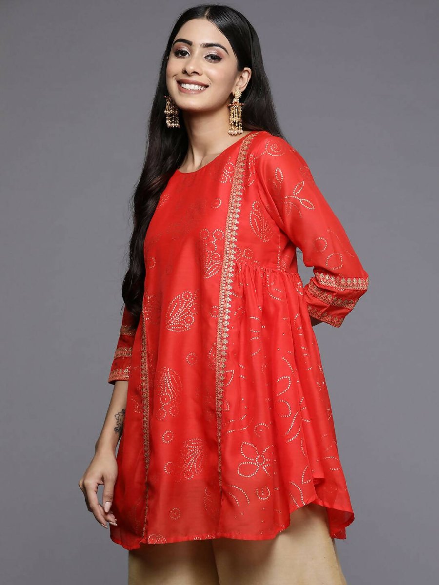 Ahalyaa Womens Red Colour Chanderi Printed Tunic | Grocsy
