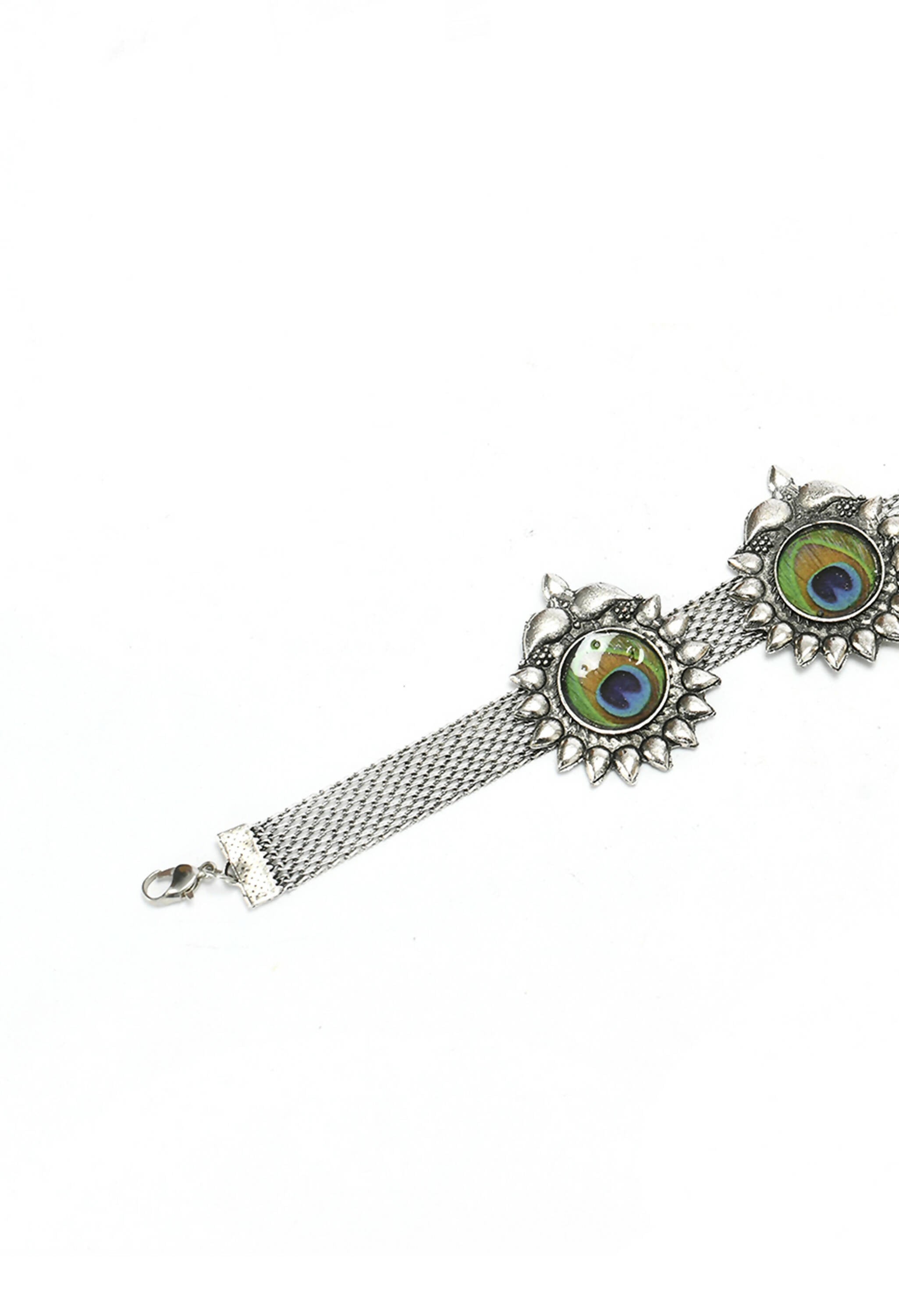 Mominos Fashion Johar Kamal Oxidised Silver-Plated Peacock Wings Work Necklace Handicraft | Grocsy