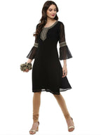 Ahalyaa Women's Black Georgette Glitter Print Kurta | Grocsy
