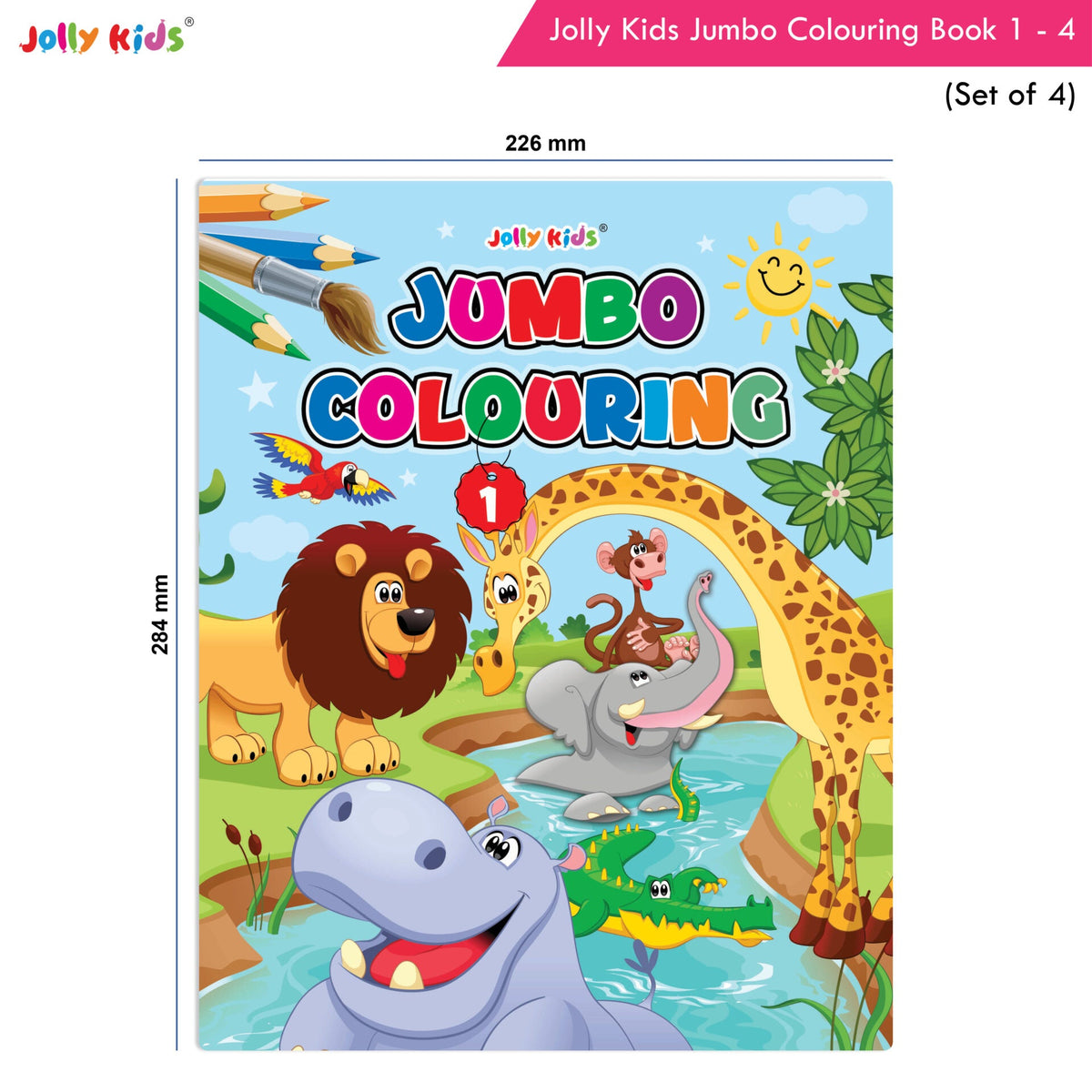 Jolly Kids Jumbo Colouring Books For Kids Set of 4|130 Fun Learnig Images Per Colour Book| Ages 3 - 7 Year | Grocsy