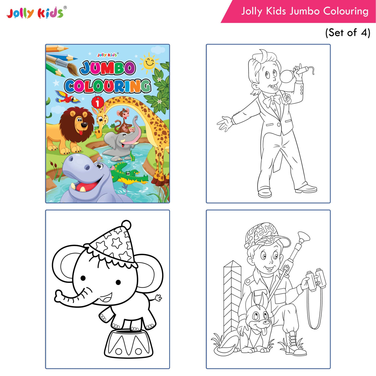 Jolly Kids Jumbo Colouring Books For Kids Set of 4|130 Fun Learnig Images Per Colour Book| Ages 3 - 7 Year | Grocsy