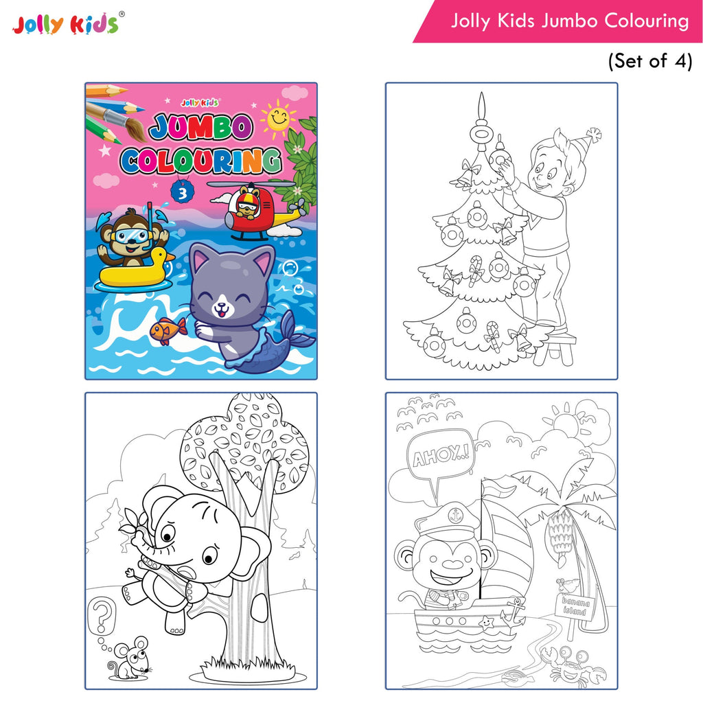 Jolly Kids Jumbo Colouring Books For Kids Set of 4|130 Fun Learnig Images Per Colour Book| Ages 3 - 7 Year | Grocsy