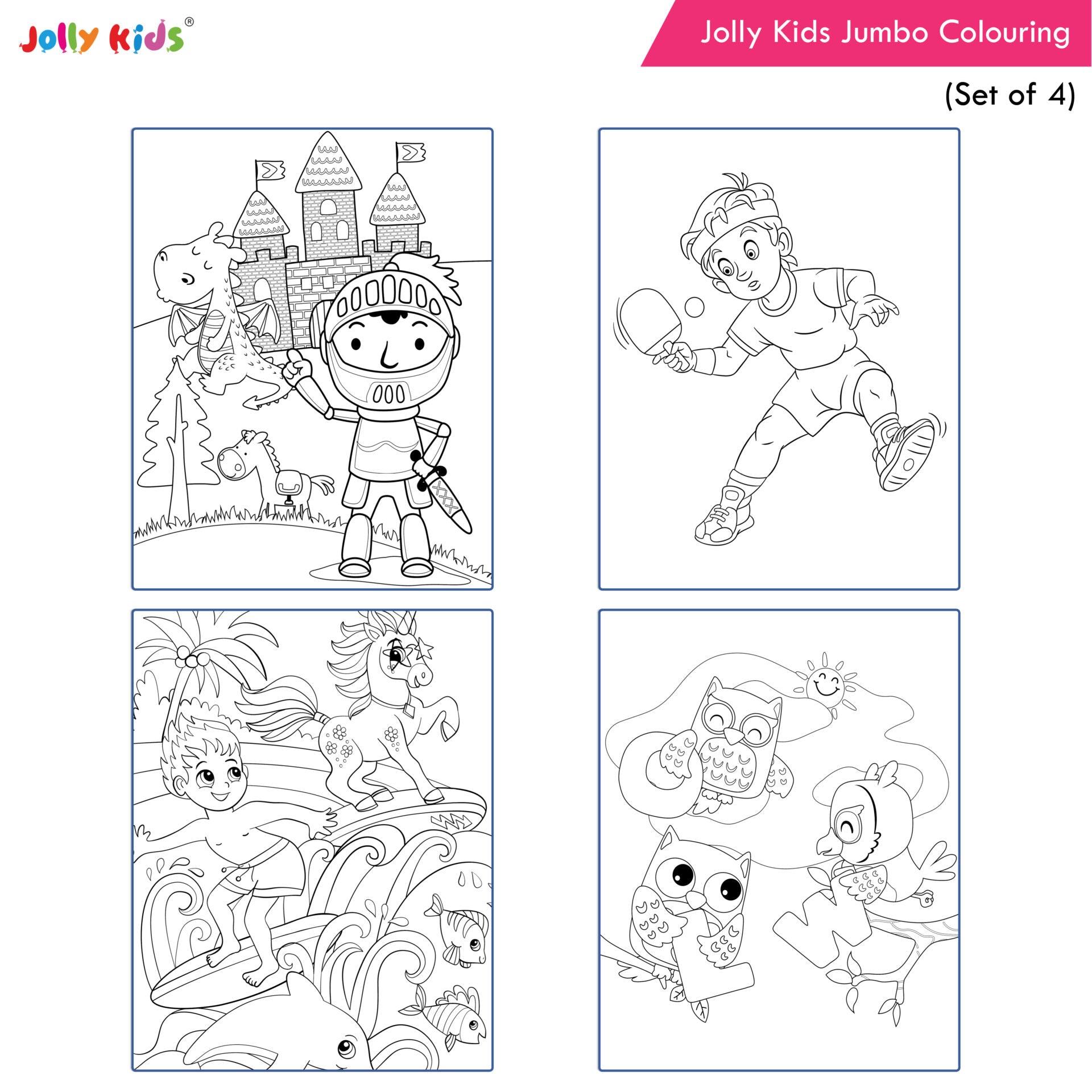 Jolly Kids Jumbo Colouring Books For Kids Set of 4|130 Fun Learnig Images Per Colour Book| Ages 3 - 7 Year | Grocsy