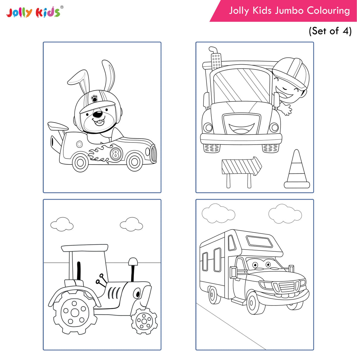 Jolly Kids Jumbo Colouring Books For Kids Set of 4|130 Fun Learnig Images Per Colour Book| Ages 3 - 7 Year | Grocsy