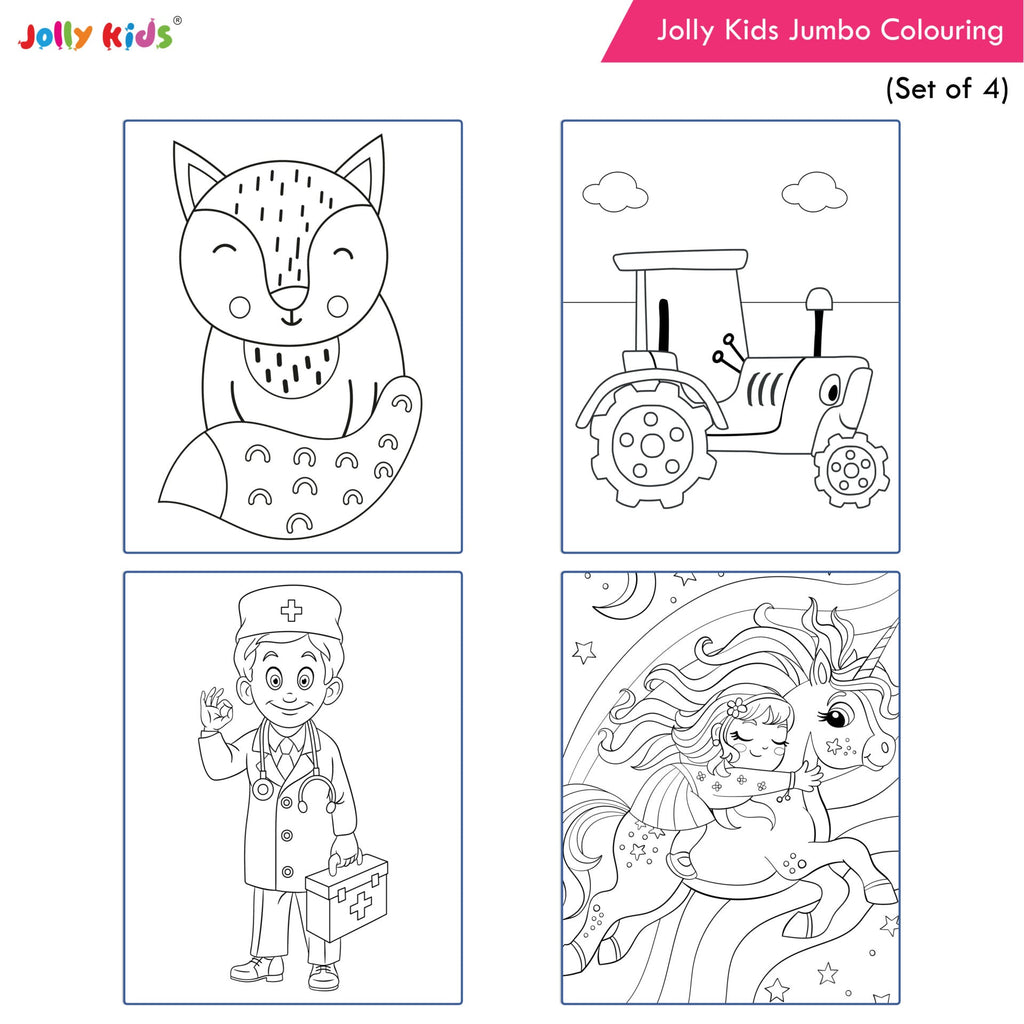 Jolly Kids Jumbo Colouring Books For Kids Set of 4|130 Fun Learnig Images Per Colour Book| Ages 3 - 7 Year | Grocsy