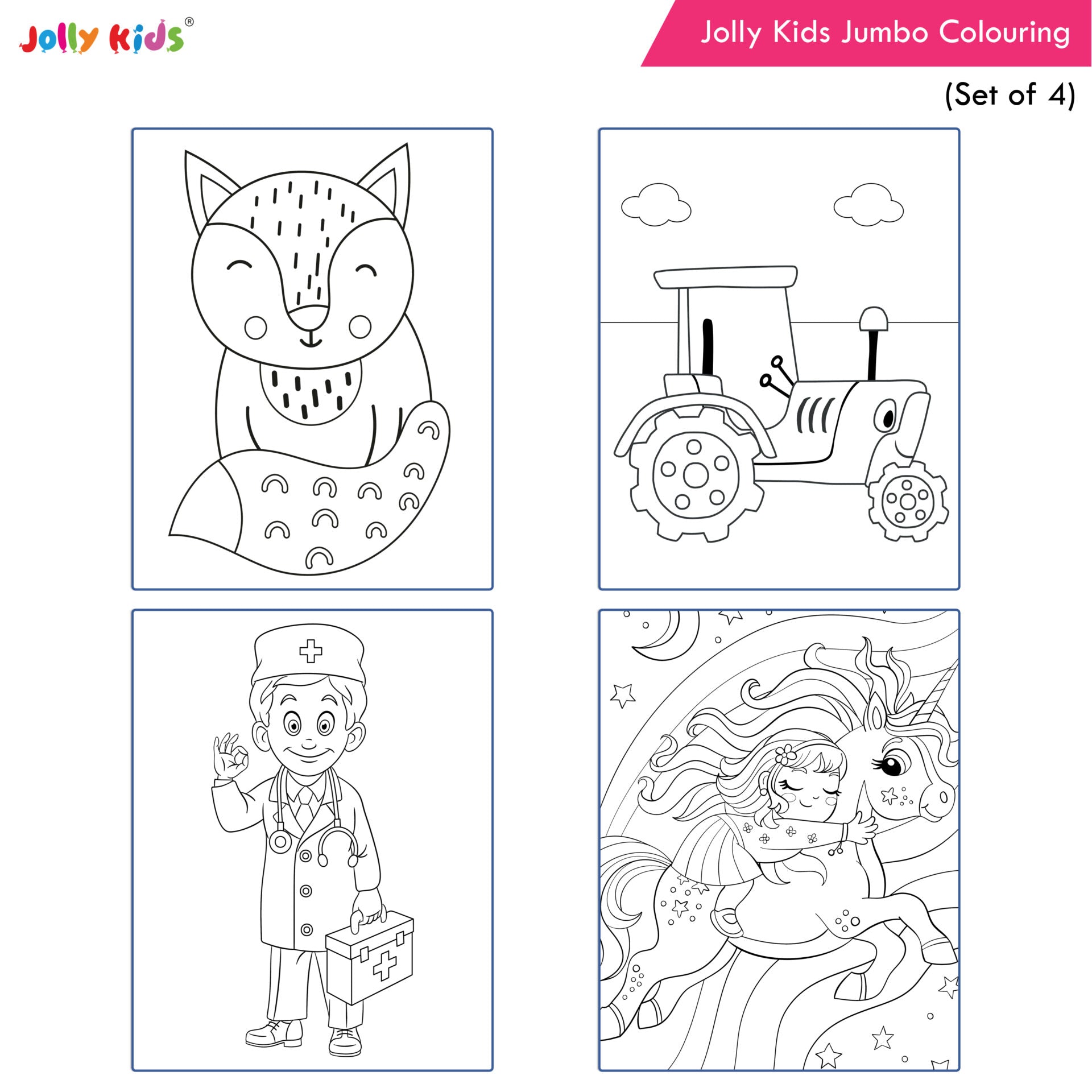 Jolly Kids Jumbo Colouring Books For Kids Set of 4|130 Fun Learnig Images Per Colour Book| Ages 3 - 7 Year | Grocsy