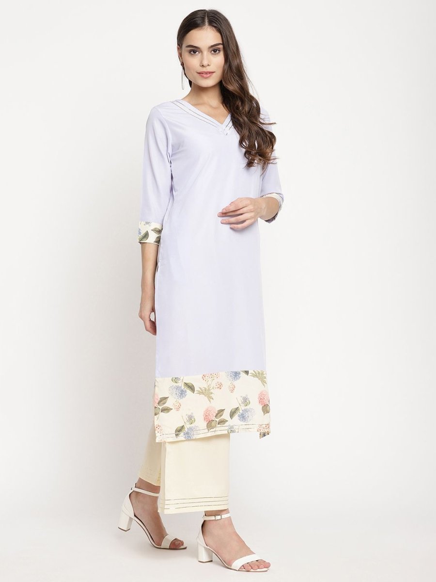 Ahalyaa Women's Powder Blue Crepe Kurta Palazzo Set With Dupatta | Grocsy