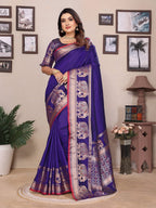 Elora Royal Blue Soft Silk Solid Self Jacquard Weaving Banarasi Saree | Grocsy