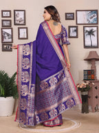 Elora Royal Blue Soft Silk Solid Self Jacquard Weaving Banarasi Saree | Grocsy