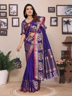 Elora Royal Blue Soft Silk Solid Self Jacquard Weaving Banarasi Saree | Grocsy
