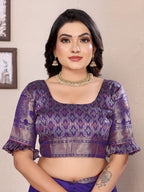 Elora Royal Blue Soft Silk Solid Self Jacquard Weaving Banarasi Saree | Grocsy
